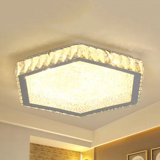Stylish Hexagon Ceiling Mount Light with Clear Crystals - Perfect for Foyers