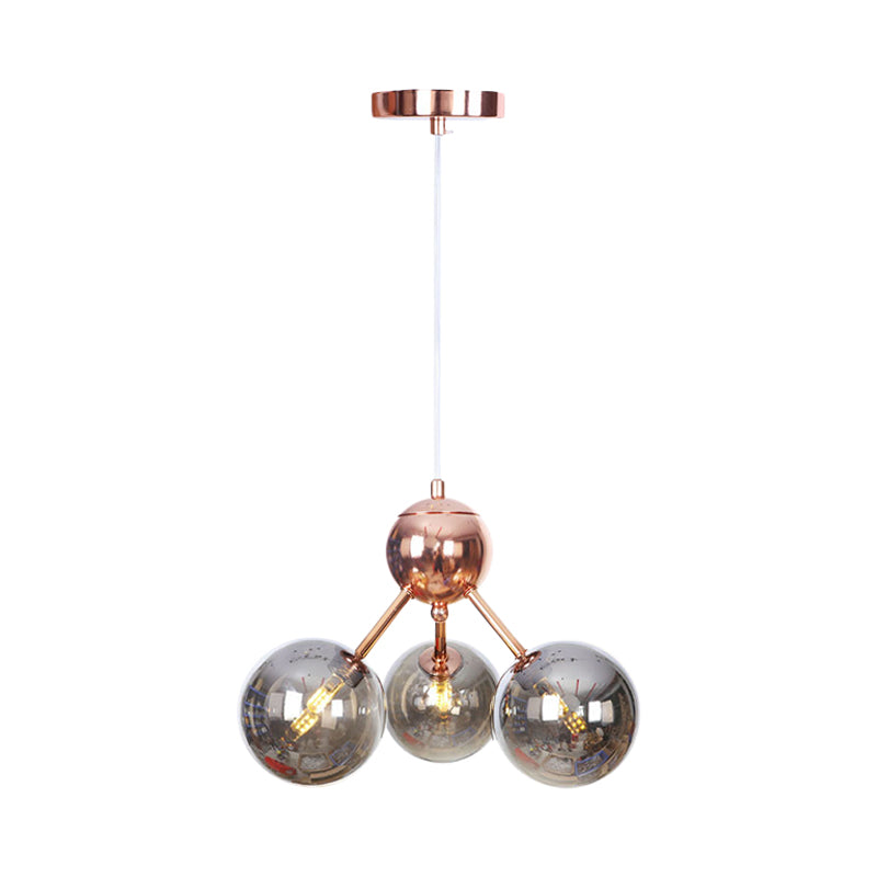 Vintage Copper Chandelier with Clear/Amber Glass Orb Shades - 3/9/12 Lights, Branch Design - 13"/27.5"/34" W