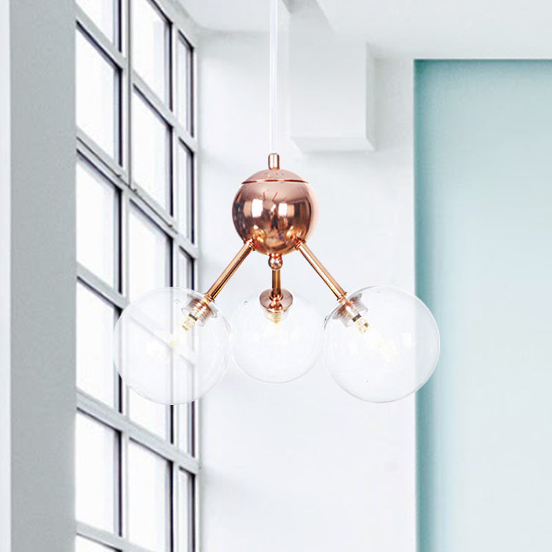 Vintage Copper Chandelier with Clear/Amber Glass Orb Shades - 3/9/12 Lights, Branch Design - 13"/27.5"/34" W