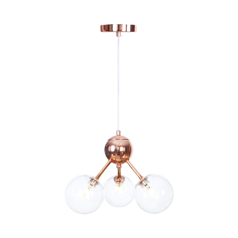 Vintage Copper Chandelier with Clear/Amber Glass Orb Shades - 3/9/12 Lights, Branch Design - 13"/27.5"/34" W