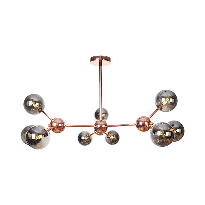 Vintage Copper Chandelier with Clear/Amber Glass Orb Shades - 3/9/12 Lights, Branch Design - 13"/27.5"/34" W