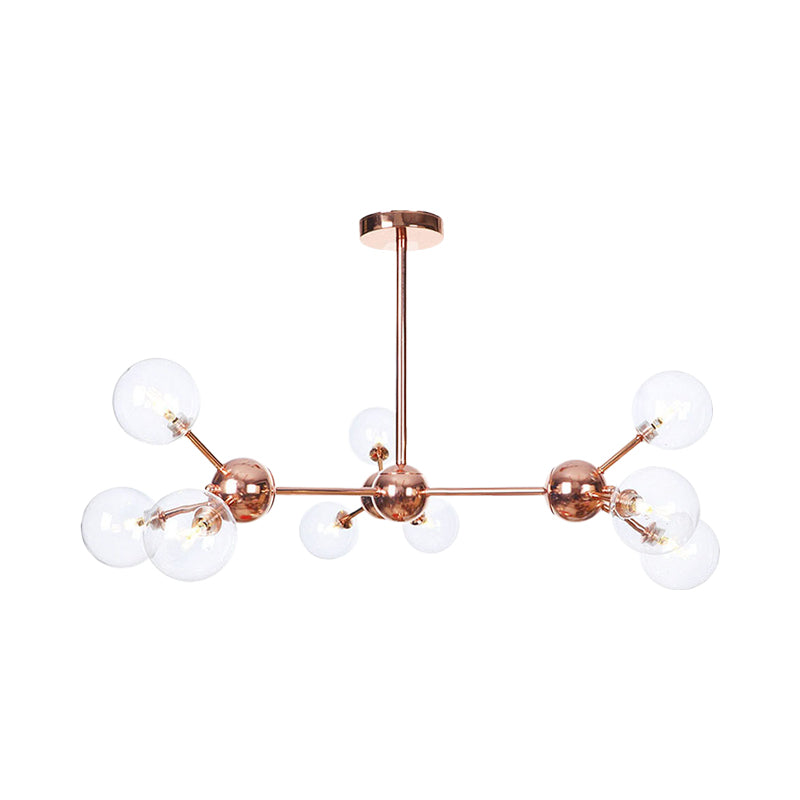 Vintage Copper Chandelier with Clear/Amber Glass Orb Shades - 3/9/12 Lights, Branch Design - 13"/27.5"/34" W