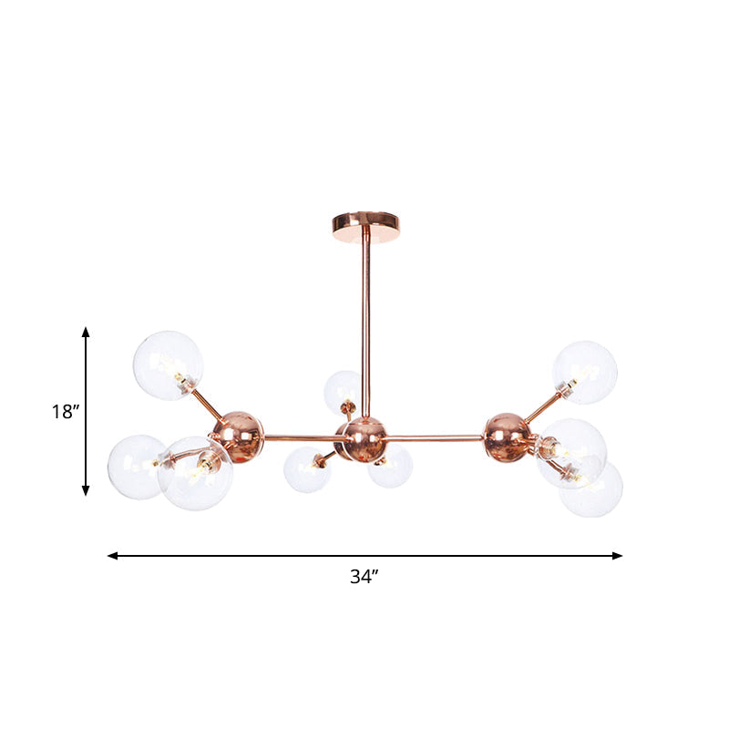 Vintage Copper Chandelier with Clear/Amber Glass Orb Shades - 3/9/12 Lights, Branch Design - 13"/27.5"/34" W