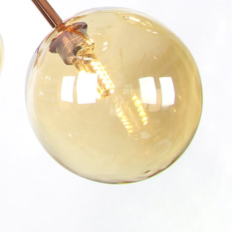 Vintage Copper Chandelier with Clear/Amber Glass Orb Shades - 3/9/12 Lights, Branch Design - 13"/27.5"/34" W