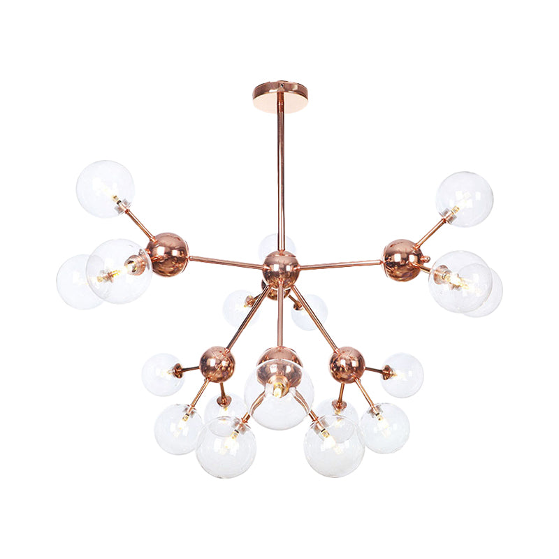 Vintage Copper Chandelier with Clear/Amber Glass Orb Shades - 3/9/12 Lights, Branch Design - 13"/27.5"/34" W