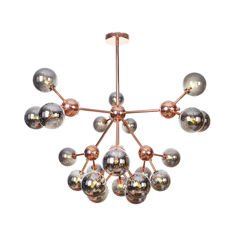 Vintage Copper Chandelier with Clear/Amber Glass Orb Shades - 3/9/12 Lights, Branch Design - 13"/27.5"/34" W