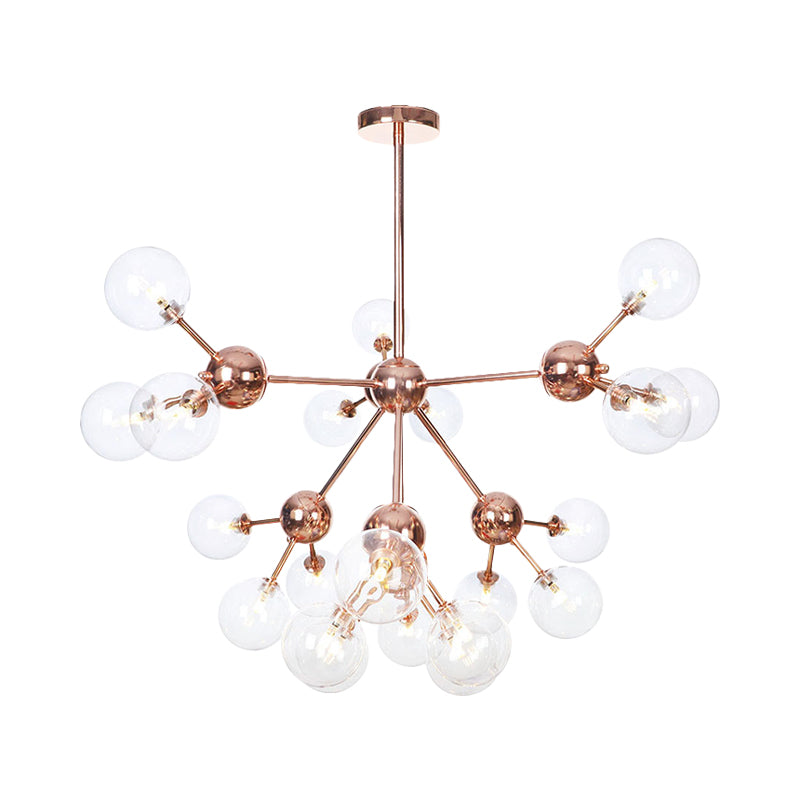 Vintage Copper Chandelier with Clear/Amber Glass Orb Shades - 3/9/12 Lights, Branch Design - 13"/27.5"/34" W