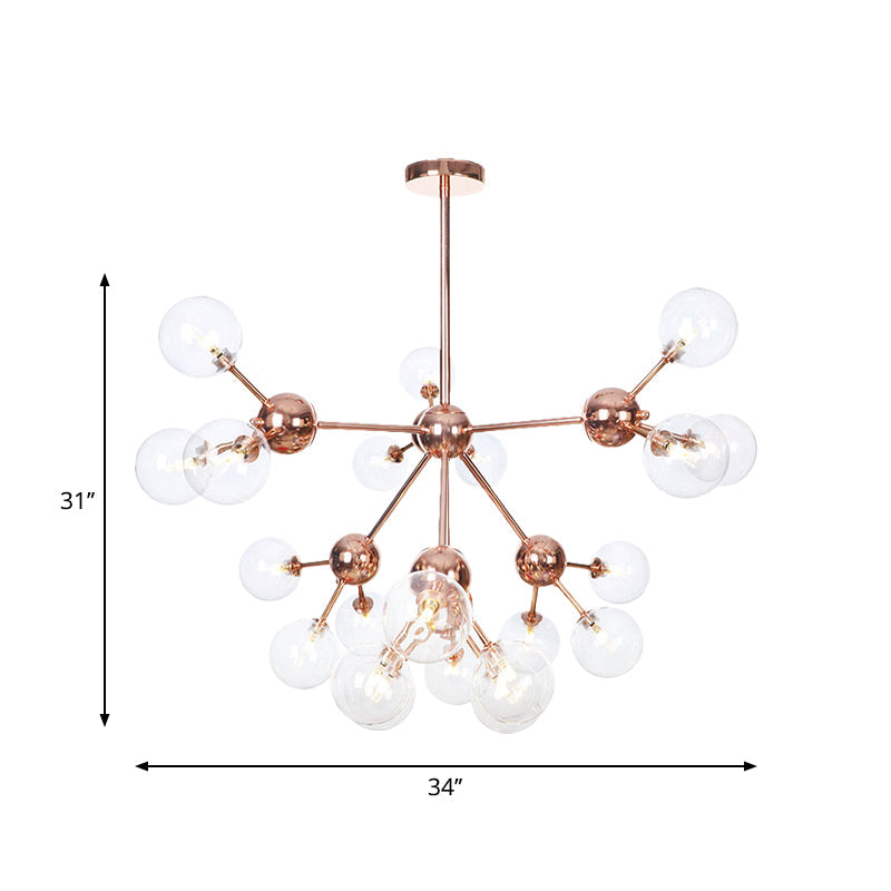 Vintage Copper Chandelier with Clear/Amber Glass Orb Shades - 3/9/12 Lights, Branch Design - 13"/27.5"/34" W