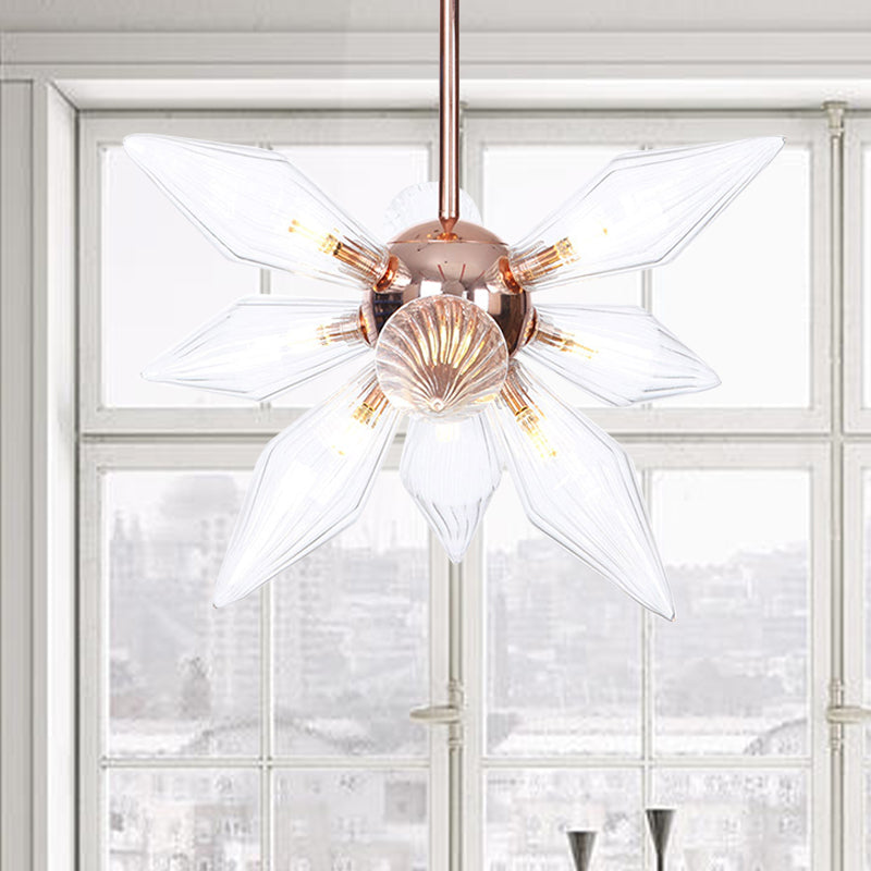 Lustre en verre transparent/ambre Sputnik - 9/12/15 ampoules - Finition laiton/cuivre - Luminaire de salon