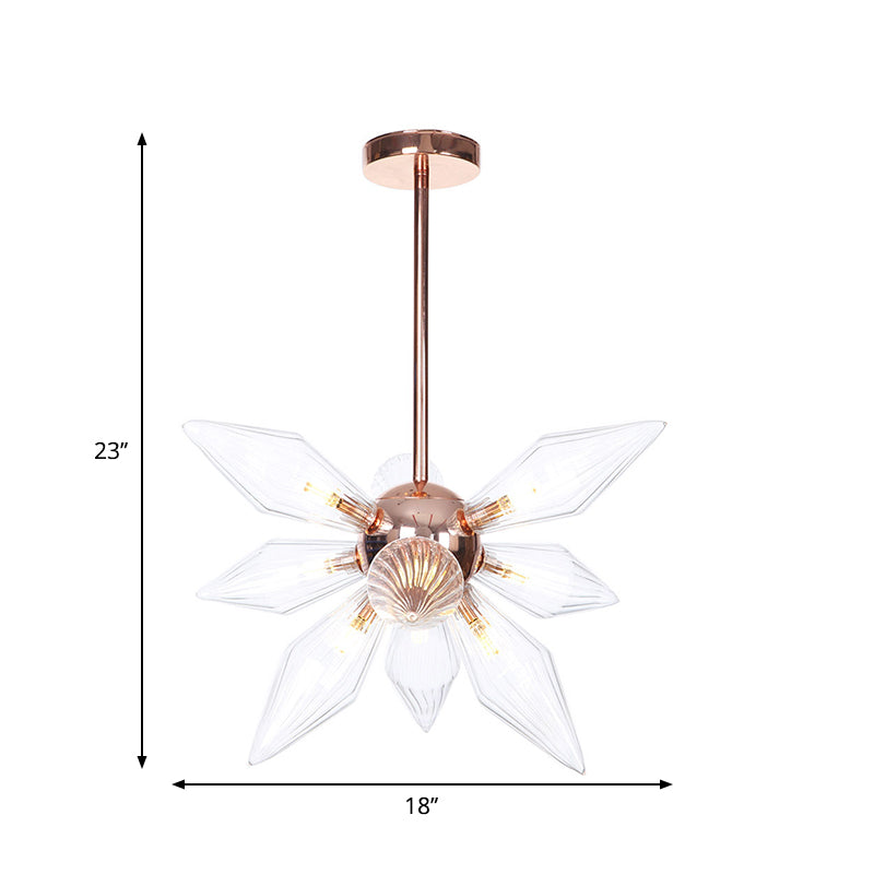Lustre en verre transparent/ambre Sputnik - 9/12/15 ampoules - Finition laiton/cuivre - Luminaire de salon