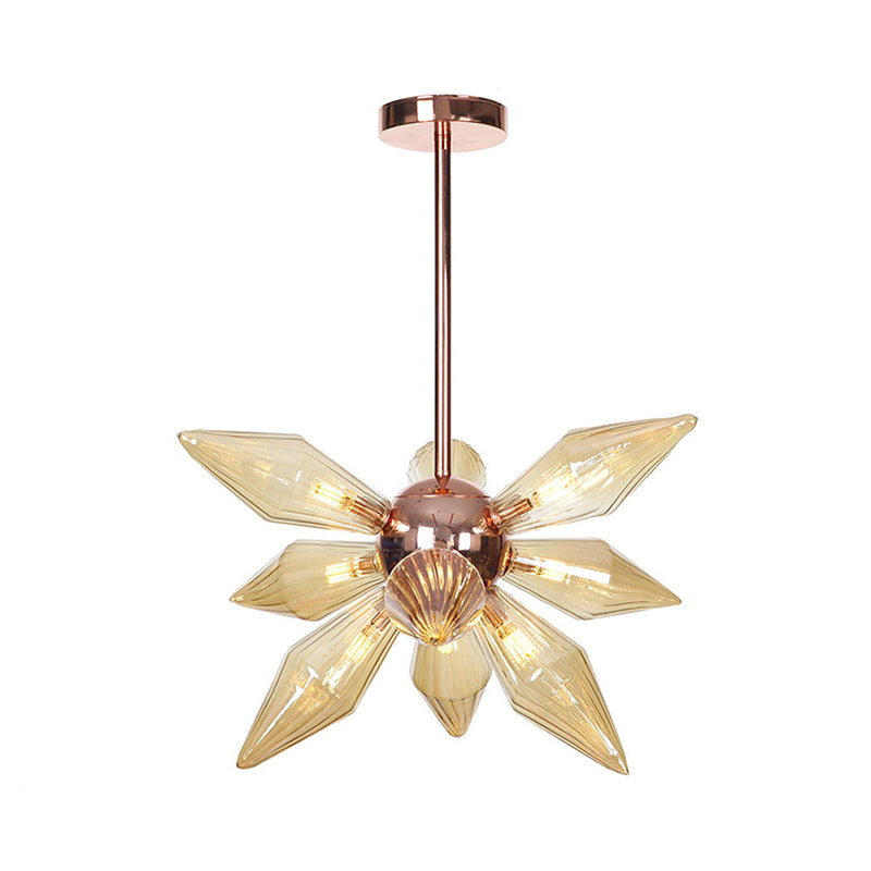 Lustre en verre transparent/ambre Sputnik - 9/12/15 ampoules - Finition laiton/cuivre - Luminaire de salon