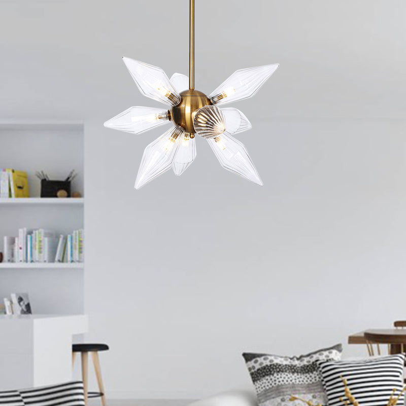 Lustre en verre transparent/ambre Sputnik - 9/12/15 ampoules - Finition laiton/cuivre - Luminaire de salon