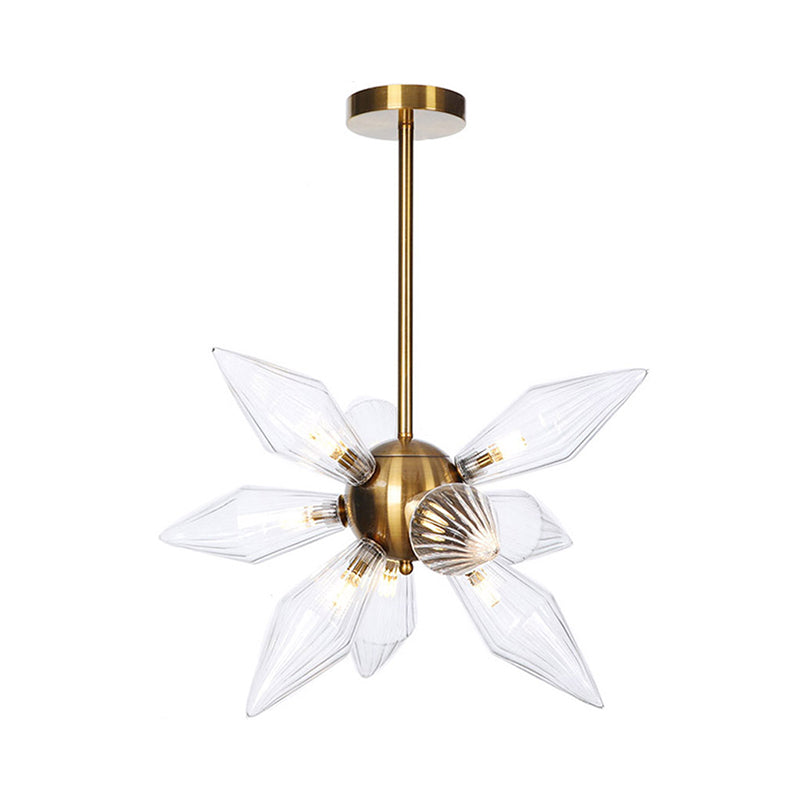 Lustre en verre transparent/ambre Sputnik - 9/12/15 ampoules - Finition laiton/cuivre - Luminaire de salon