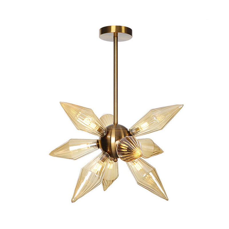 Lustre en verre transparent/ambre Sputnik - 9/12/15 ampoules - Finition laiton/cuivre - Luminaire de salon