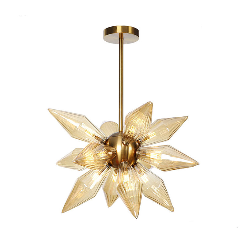 Lustre en verre transparent/ambre Sputnik - 9/12/15 ampoules - Finition laiton/cuivre - Luminaire de salon