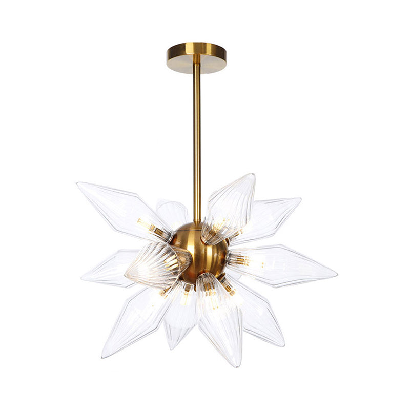 Lustre en verre transparent/ambre Sputnik - 9/12/15 ampoules - Finition laiton/cuivre - Luminaire de salon