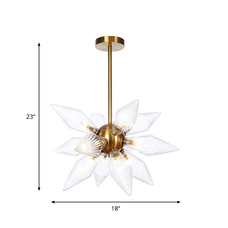 Lustre en verre transparent/ambre Sputnik - 9/12/15 ampoules - Finition laiton/cuivre - Luminaire de salon