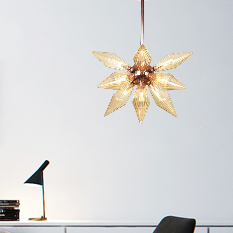 Lustre en verre transparent/ambre Sputnik - 9/12/15 ampoules - Finition laiton/cuivre - Luminaire de salon