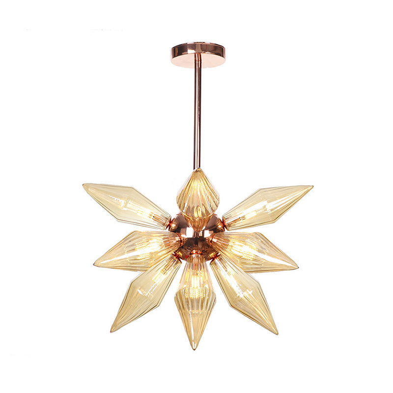Lustre en verre transparent/ambre Sputnik - 9/12/15 ampoules - Finition laiton/cuivre - Luminaire de salon