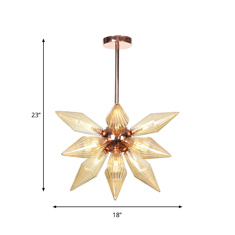 Lustre en verre transparent/ambre Sputnik - 9/12/15 ampoules - Finition laiton/cuivre - Luminaire de salon