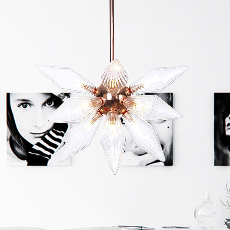Lustre en verre transparent/ambre Sputnik - 9/12/15 ampoules - Finition laiton/cuivre - Luminaire de salon