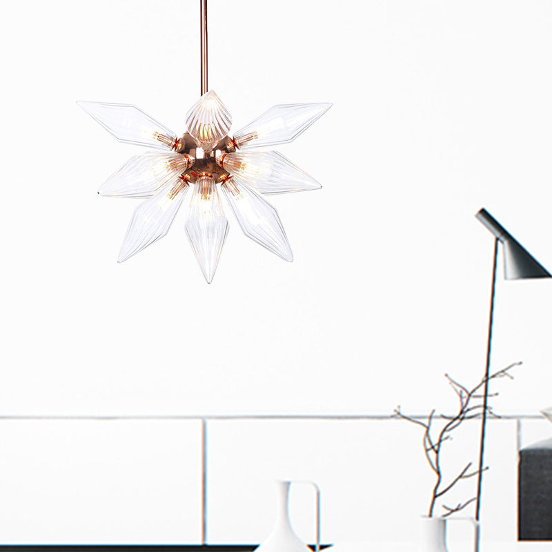 Lustre en verre transparent/ambre Sputnik - 9/12/15 ampoules - Finition laiton/cuivre - Luminaire de salon
