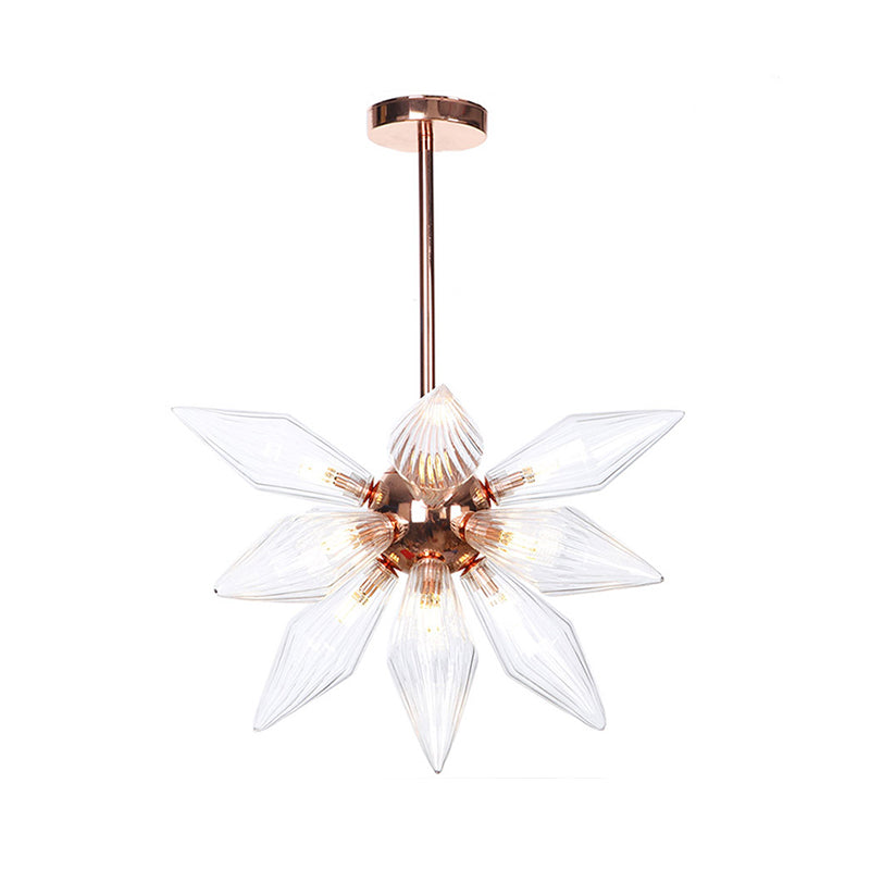 Lustre en verre transparent/ambre Sputnik - 9/12/15 ampoules - Finition laiton/cuivre - Luminaire de salon