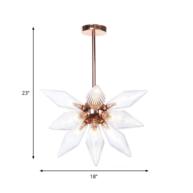 Lustre en verre transparent/ambre Sputnik - 9/12/15 ampoules - Finition laiton/cuivre - Luminaire de salon