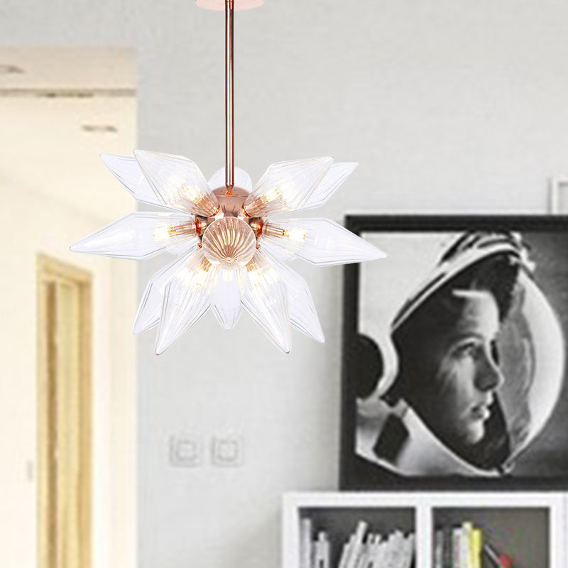 Lustre en verre transparent/ambre Sputnik - 9/12/15 ampoules - Finition laiton/cuivre - Luminaire de salon