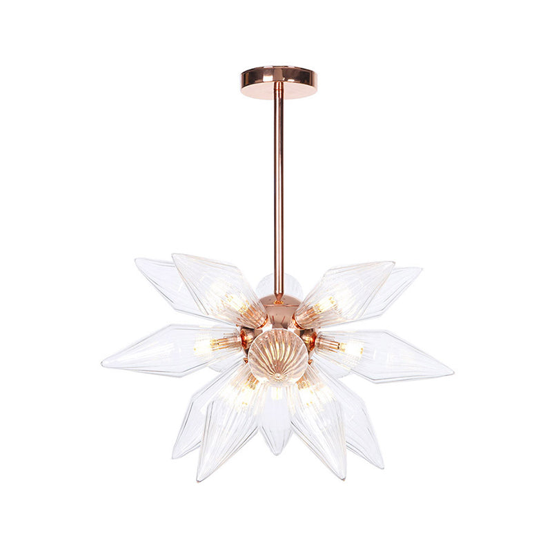 Lustre en verre transparent/ambre Sputnik - 9/12/15 ampoules - Finition laiton/cuivre - Luminaire de salon