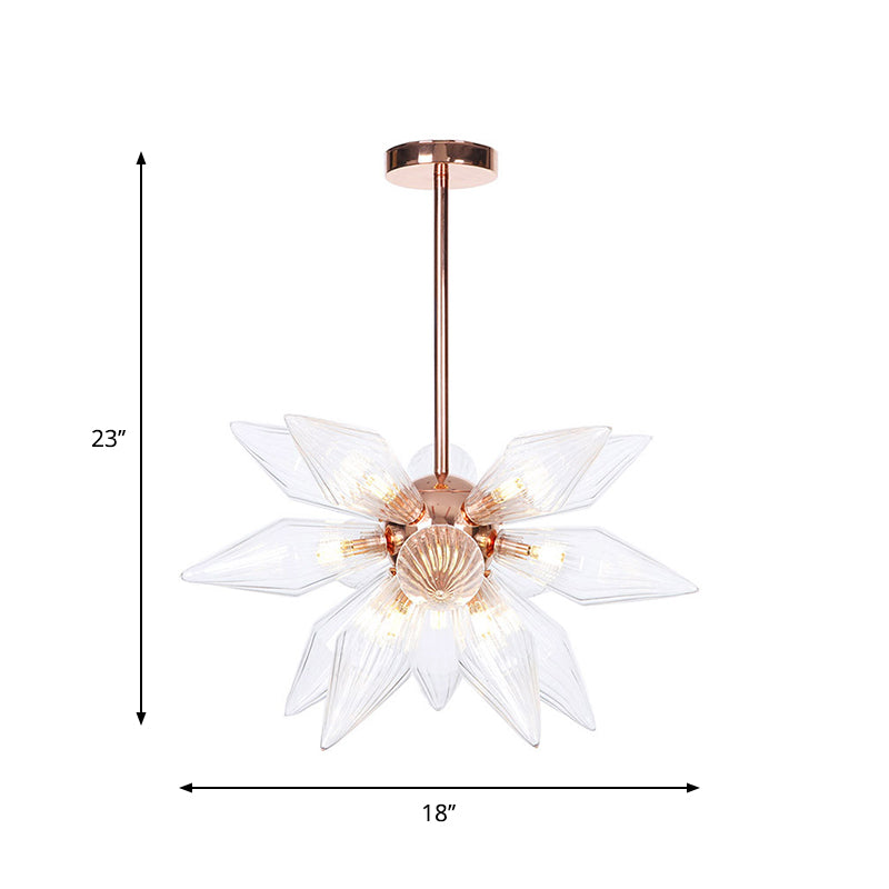 Lustre en verre transparent/ambre Sputnik - 9/12/15 ampoules - Finition laiton/cuivre - Luminaire de salon