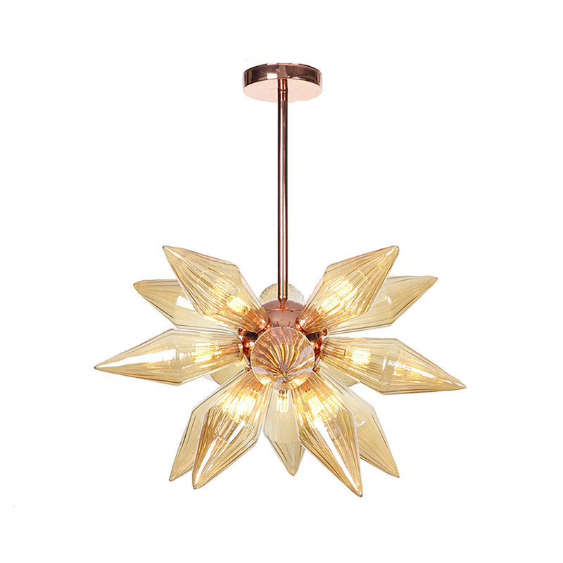 Lustre en verre transparent/ambre Sputnik - 9/12/15 ampoules - Finition laiton/cuivre - Luminaire de salon