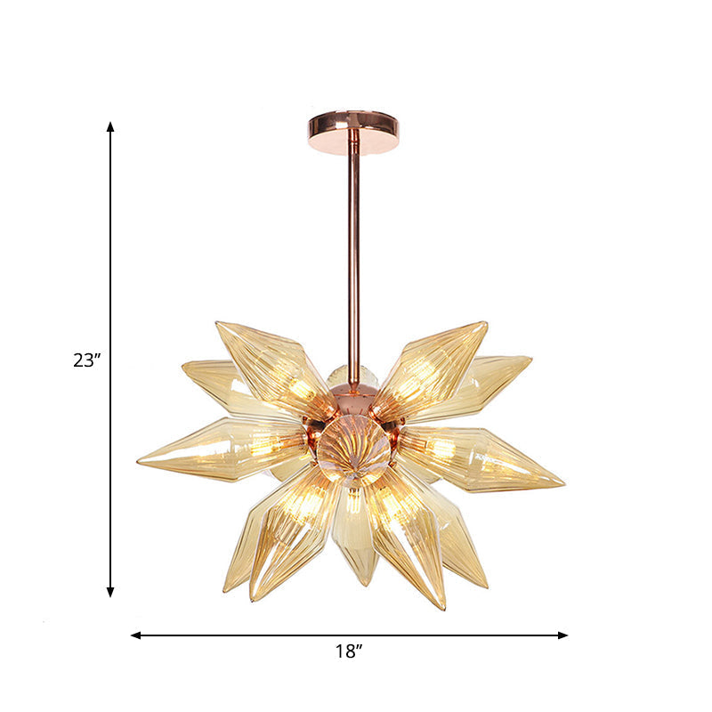 Lustre en verre transparent/ambre Sputnik - 9/12/15 ampoules - Finition laiton/cuivre - Luminaire de salon