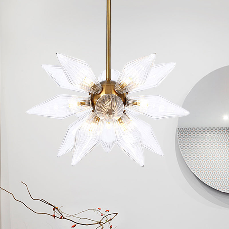 Lustre en verre transparent/ambre Sputnik - 9/12/15 ampoules - Finition laiton/cuivre - Luminaire de salon