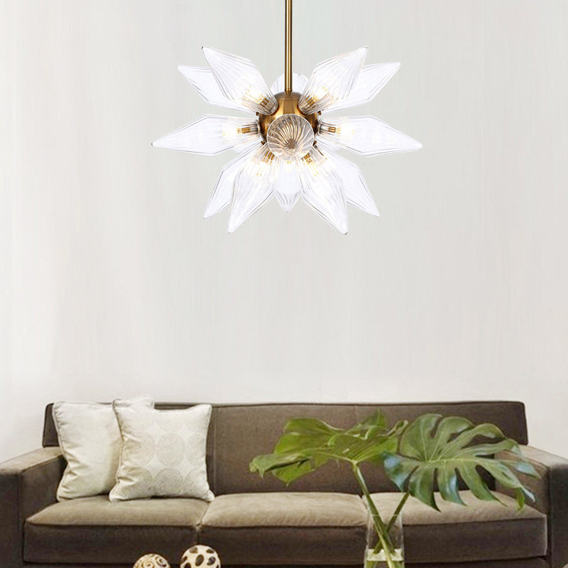 Lustre en verre transparent/ambre Sputnik - 9/12/15 ampoules - Finition laiton/cuivre - Luminaire de salon