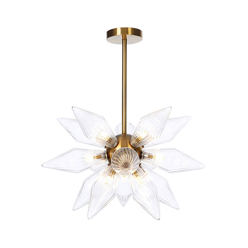 Lustre en verre transparent/ambre Sputnik - 9/12/15 ampoules - Finition laiton/cuivre - Luminaire de salon
