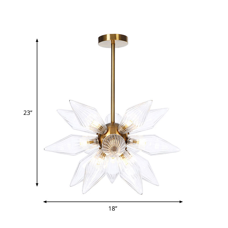 Lustre en verre transparent/ambre Sputnik - 9/12/15 ampoules - Finition laiton/cuivre - Luminaire de salon