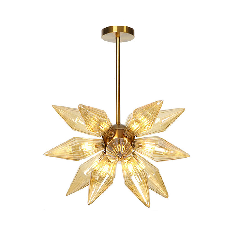 Lustre en verre transparent/ambre Sputnik - 9/12/15 ampoules - Finition laiton/cuivre - Luminaire de salon
