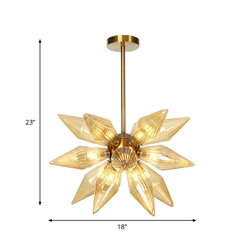 Lustre en verre transparent/ambre Sputnik - 9/12/15 ampoules - Finition laiton/cuivre - Luminaire de salon