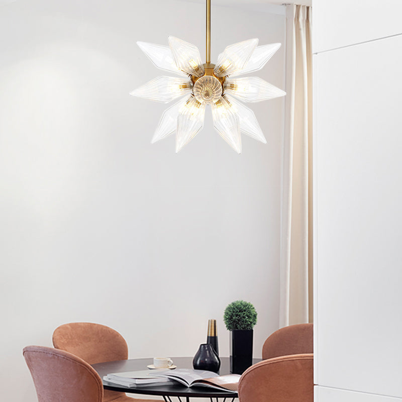 Lustre en verre transparent/ambre Sputnik - 9/12/15 ampoules - Finition laiton/cuivre - Luminaire de salon