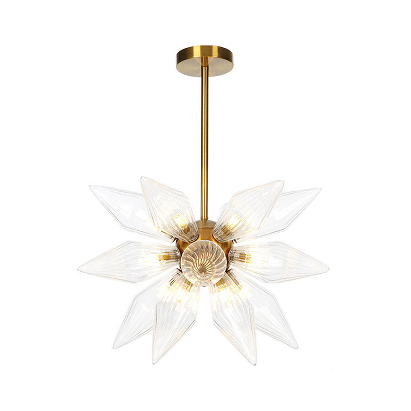 Lustre en verre transparent/ambre Sputnik - 9/12/15 ampoules - Finition laiton/cuivre - Luminaire de salon