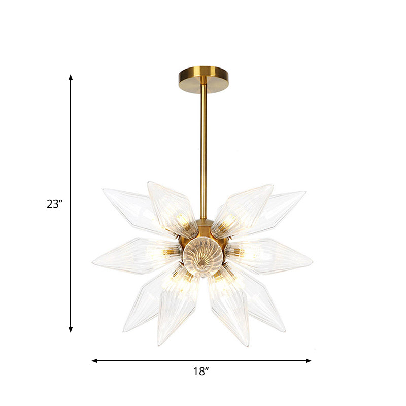 Lustre en verre transparent/ambre Sputnik - 9/12/15 ampoules - Finition laiton/cuivre - Luminaire de salon