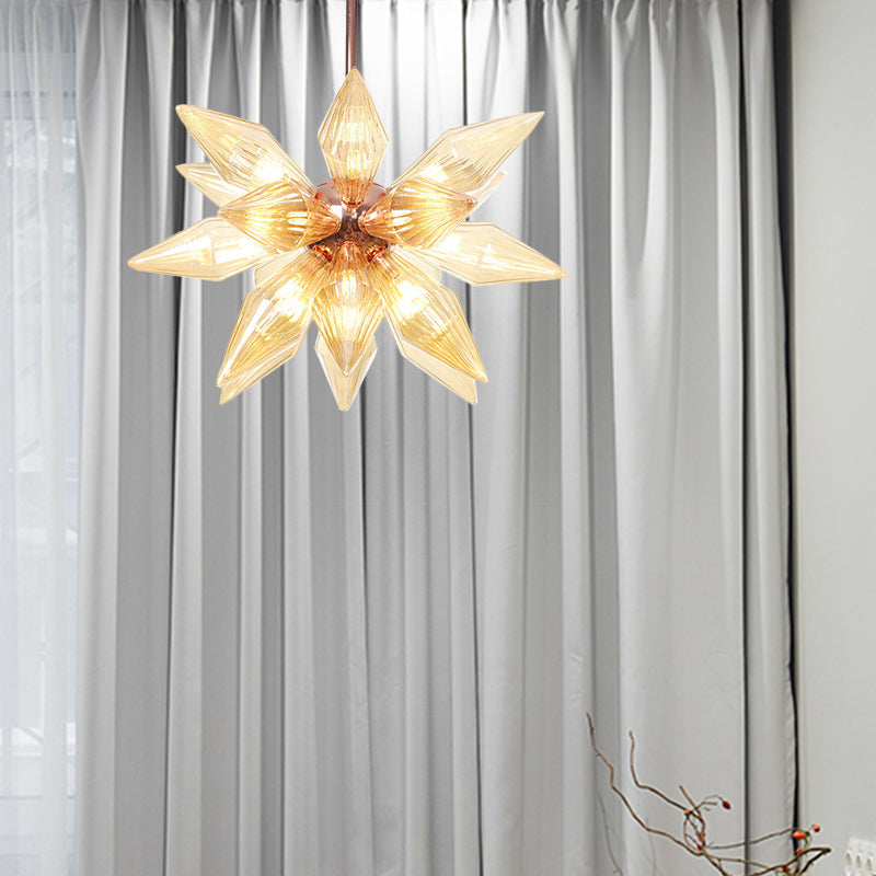 Lustre en verre transparent/ambre Sputnik - 9/12/15 ampoules - Finition laiton/cuivre - Luminaire de salon