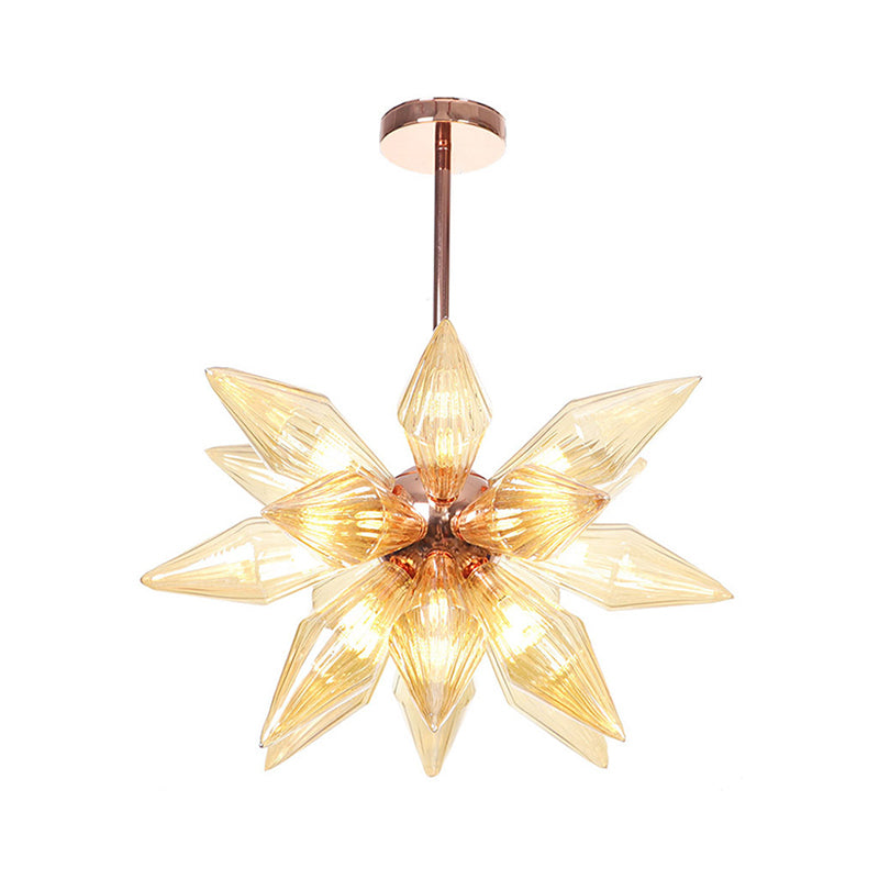 Lustre en verre transparent/ambre Sputnik - 9/12/15 ampoules - Finition laiton/cuivre - Luminaire de salon