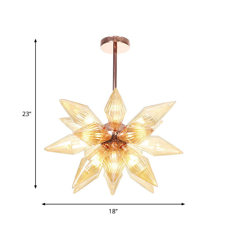 Lustre en verre transparent/ambre Sputnik - 9/12/15 ampoules - Finition laiton/cuivre - Luminaire de salon