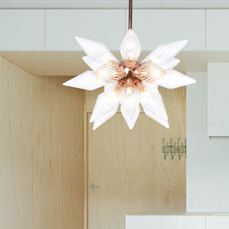 Lustre en verre transparent/ambre Sputnik - 9/12/15 ampoules - Finition laiton/cuivre - Luminaire de salon