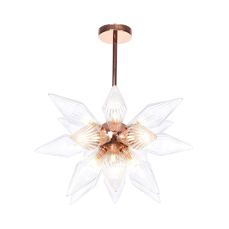 Lustre en verre transparent/ambre Sputnik - 9/12/15 ampoules - Finition laiton/cuivre - Luminaire de salon