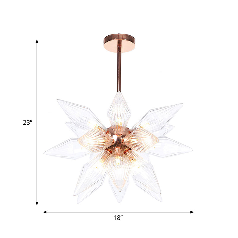 Lustre en verre transparent/ambre Sputnik - 9/12/15 ampoules - Finition laiton/cuivre - Luminaire de salon