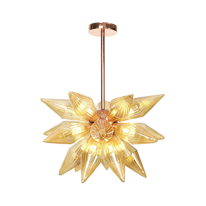 Lustre en verre transparent/ambre Sputnik - 9/12/15 ampoules - Finition laiton/cuivre - Luminaire de salon