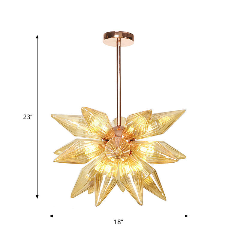 Lustre en verre transparent/ambre Sputnik - 9/12/15 ampoules - Finition laiton/cuivre - Luminaire de salon